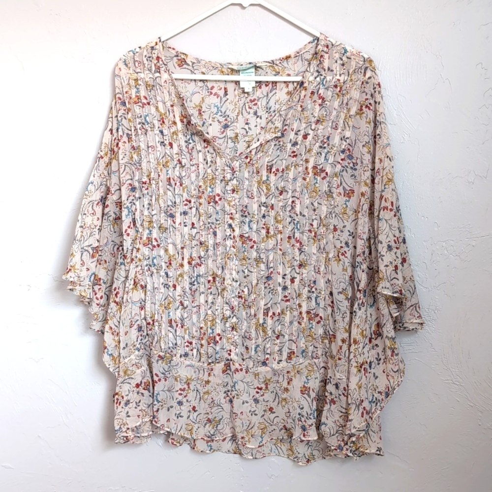 Women's Sundance Romantic Flowy Peasant Half Sheer Floral Top Size Small